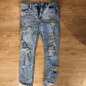Distressed Acid Wash Mom Jean American Eagle
